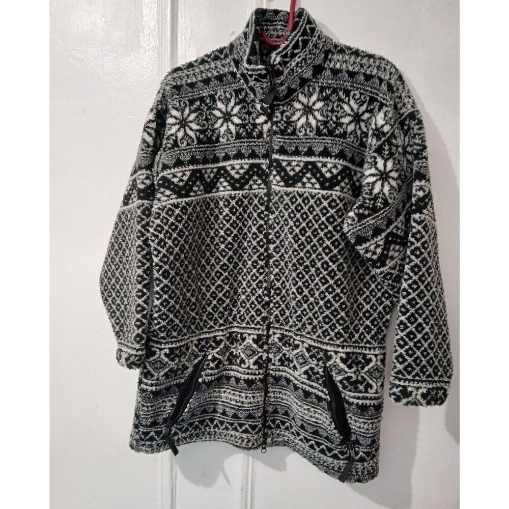 Vintage Helly Hansen fleece Sweater womens small Jacket Fairisle Full Zip front